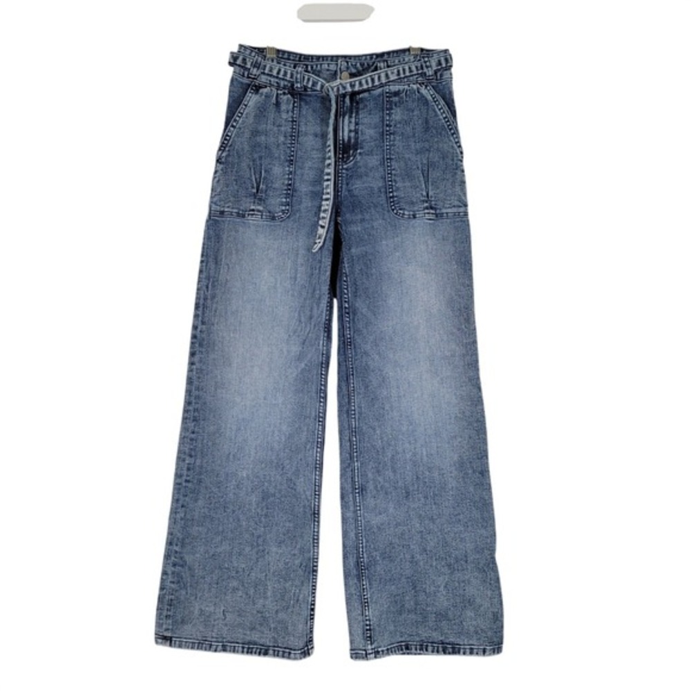 Hint of‎ Blu Wide Leg Jeans Tie Belt Utility Womens 30 Blue Acid Wash High Rise